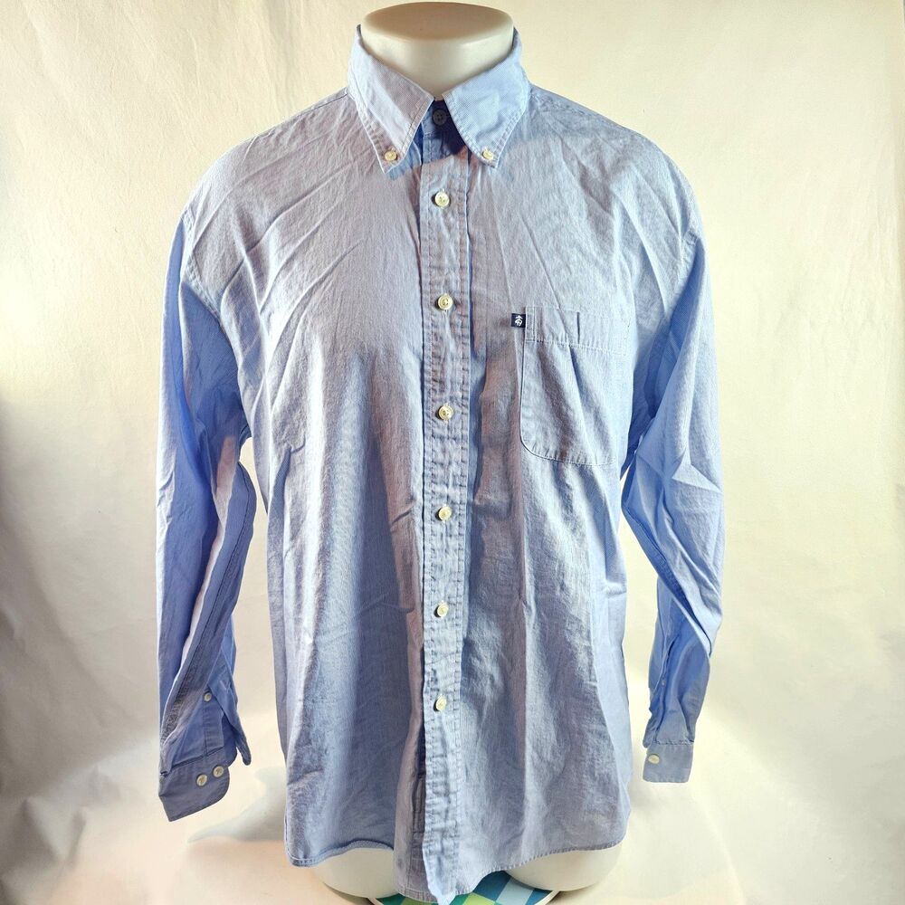 Brooks Brothers 346 Shirt Mens XL Blue Stripe Button Up Slim Fit Oxford Cotton